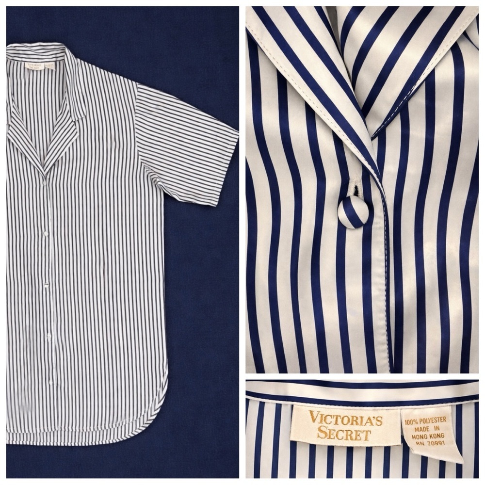 Vintage Victoria's Secret navy & white striped pajama nightshirt nightgown-L